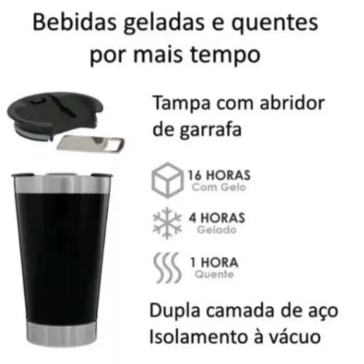 Copo Térmico com Tampa e Abridor de Garrafa – 473ml Parede Dupla - Imagem 2