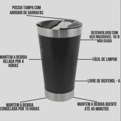 Copo Térmico com Tampa e Abridor de Garrafa – 473ml Parede Dupla - Imagem 3